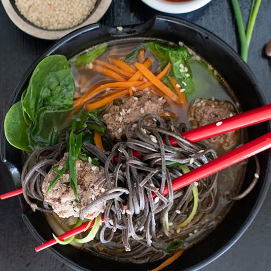 GF Miso Noodle Soup with Meatballs