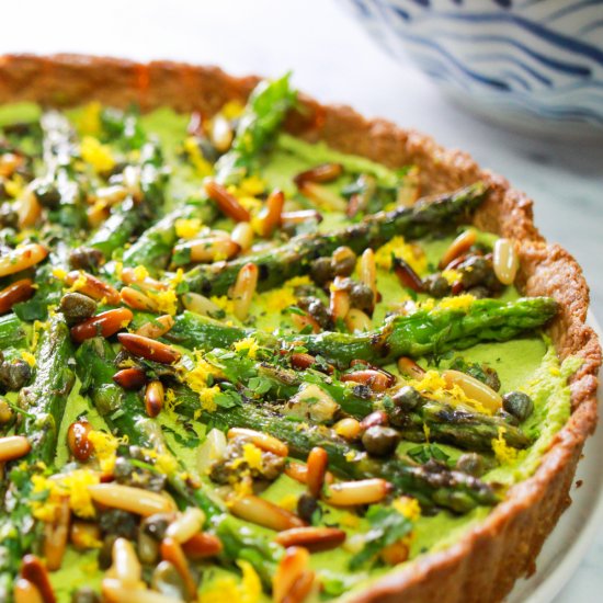 Asparagus and Pesto Macadamia Tart