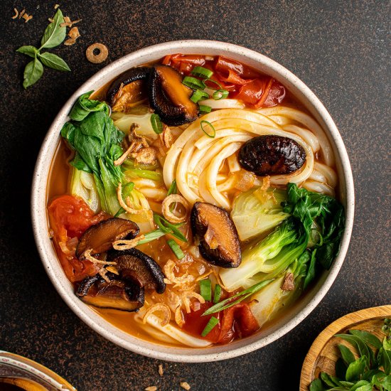 Asian style tomato soup with udon