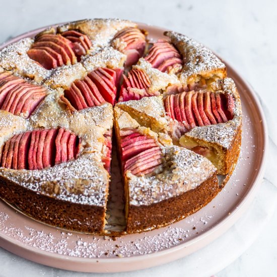 Almond Cake with Pink Apples