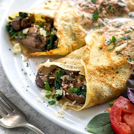 Mushroom Crepes with Spinach