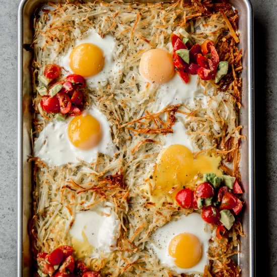 Sheet Brown Hash Browns and Eggs