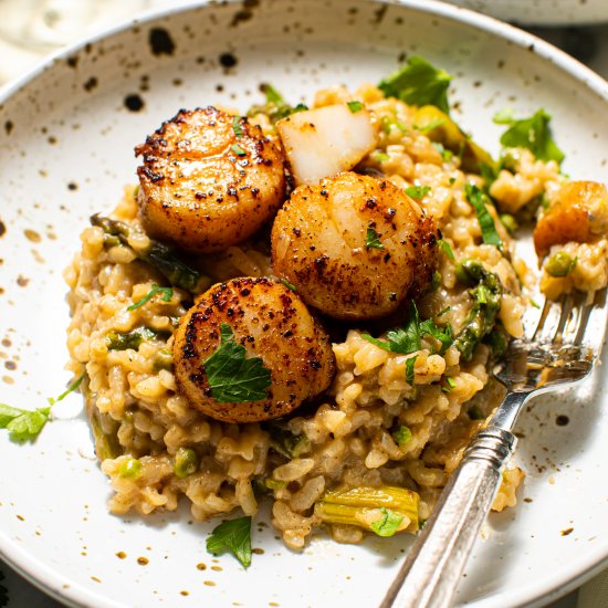 Lemon Butter Scallops With Risotto