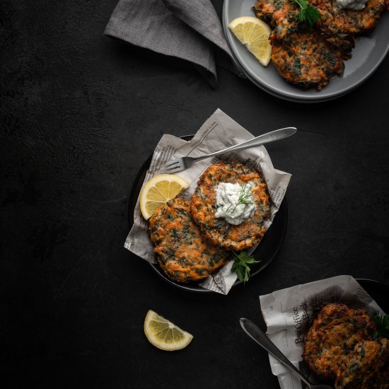 Vegetable Fritters w Tzatziki Sauce