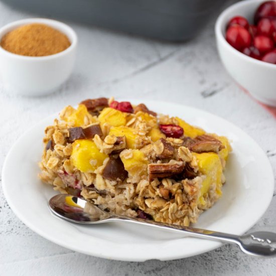 Healthy baked oatmeal with mango