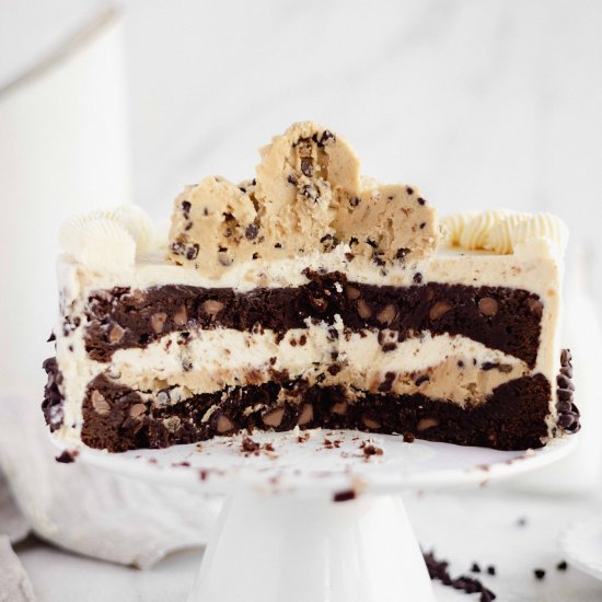 Fudgy brownie cookie dough cake