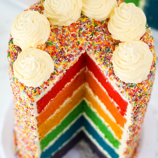 Rainbow Layer Cake with Sprinkles