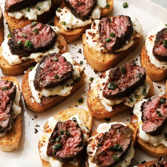 Burrata and Steak Crostini