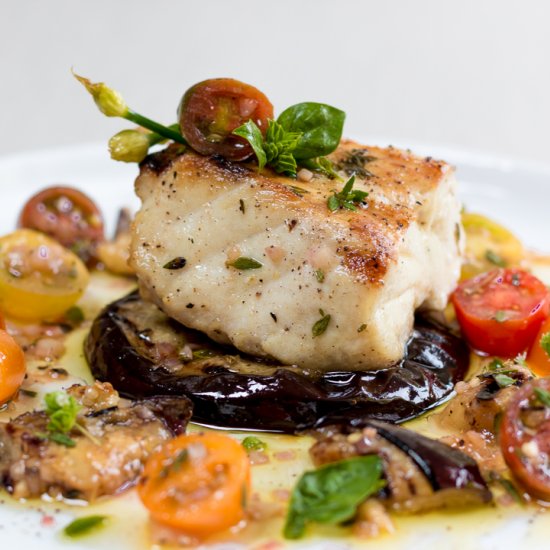 Grilled Sea Bass with Eggplant