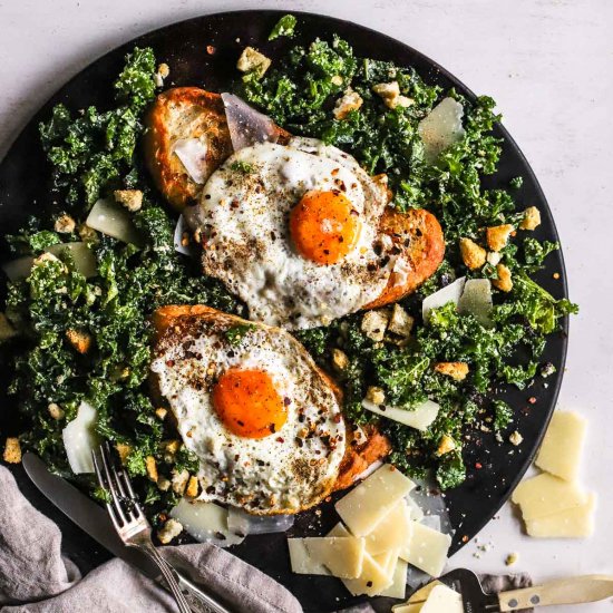 Fried Egg on Toast with Kale Caesar