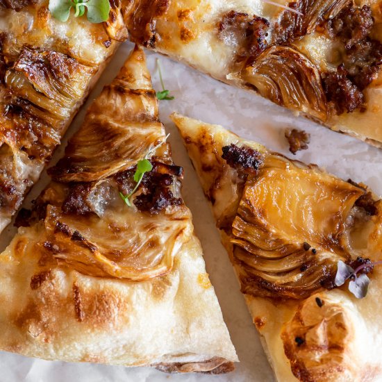 caramelized fennel sausage pizza