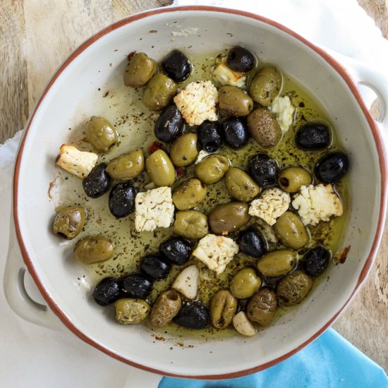 Roasted Olives, Feta Cheese Garlic