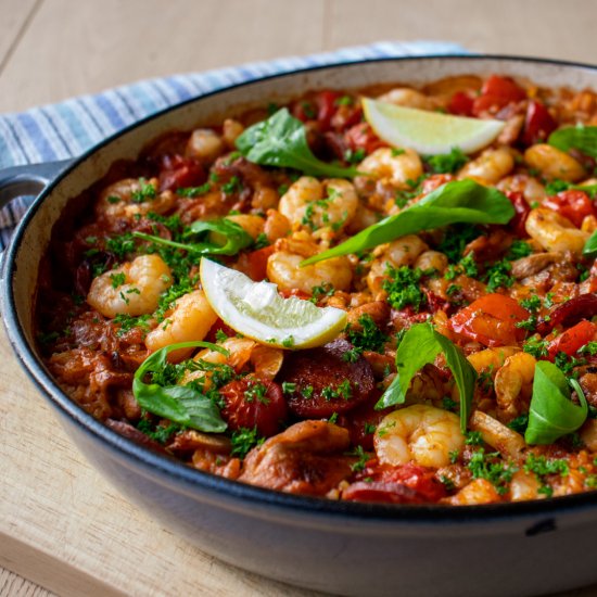 Chicken, Prawn and Chorizo Paella