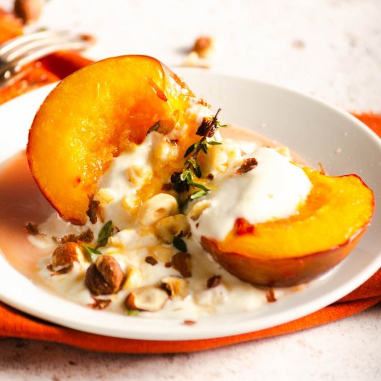 Baked Nectarines Hazelnuts & Yogurt