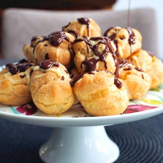 triple chocolate profiteroles