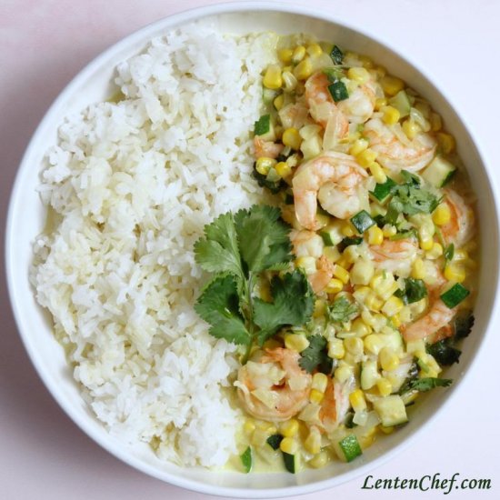 Creamy coconut corn shrimp curry