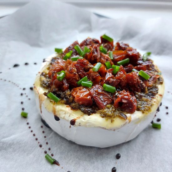 Brie with Pesto & Sundried Tomatoes