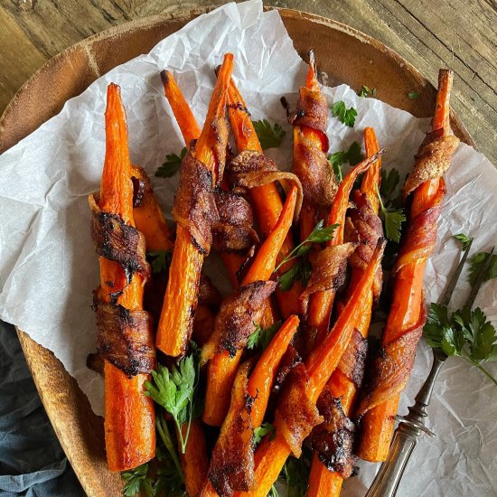 Honey Bacon Wrapped Thyme Carrots