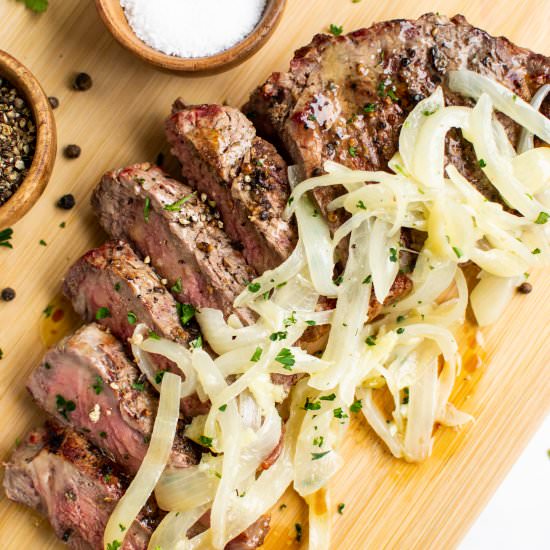 Steak with Garlic Butter Onions