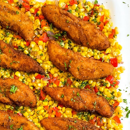 Pan Fried Chicken with Corn Sauté