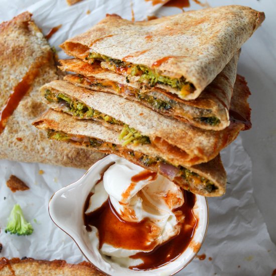 BAKED BROCCOLI CHEDDAR QUESADILLAS