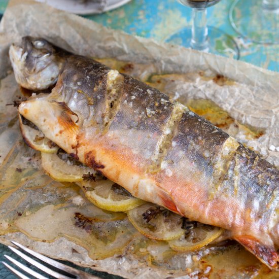 Baked trout with lemon lavender