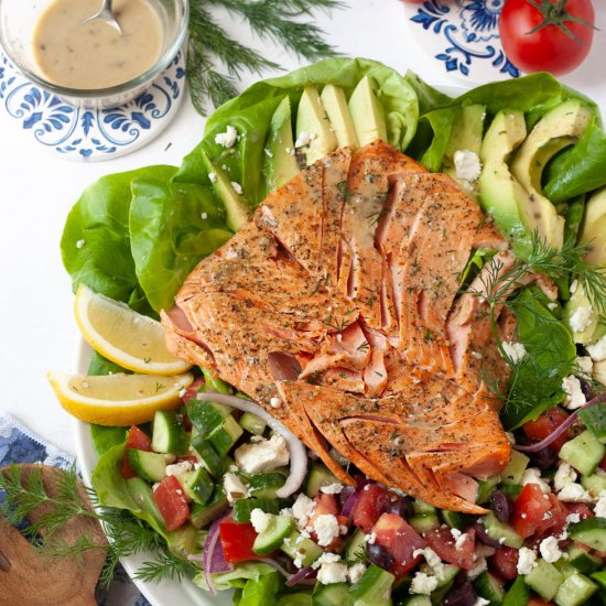 Greek Salad with Air Fryer Salmon