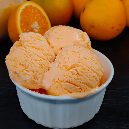 No Churn Eggless Orange Ice Cream