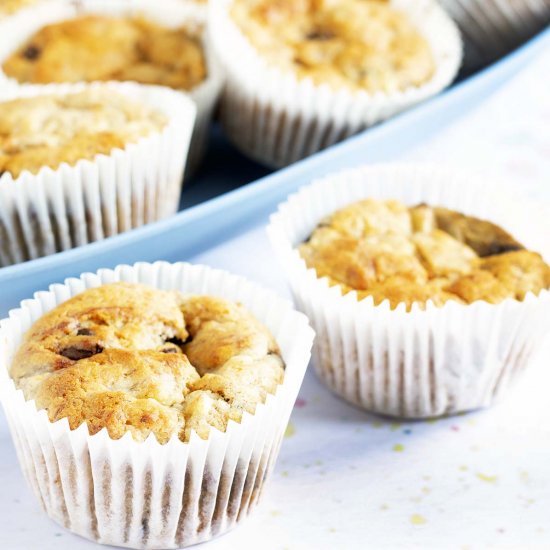 Healthier banana choc chip muffins