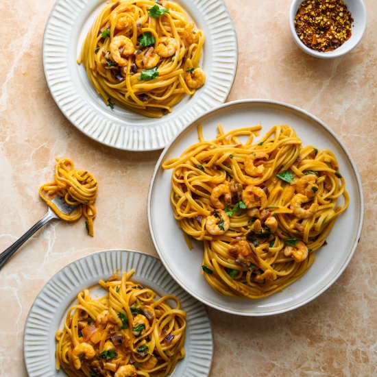 Paprika Cream Prawn Linguine