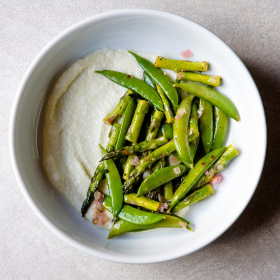 Whipped ricotta, peas and asparagus