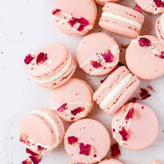 White Chocolate Rose Macarons