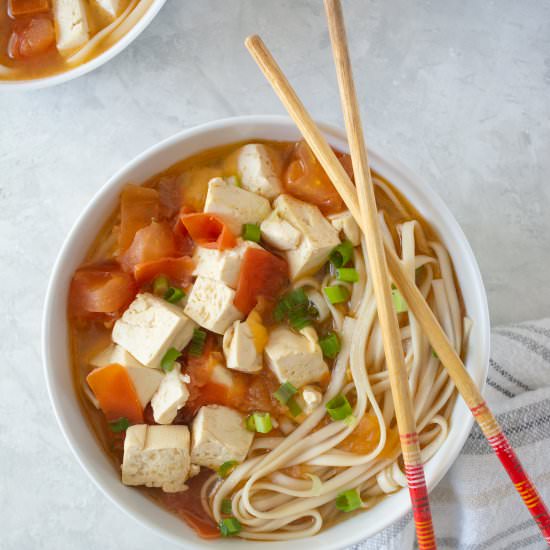 Tofu Tomato Noodle Soup (Vegan)