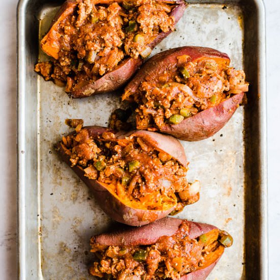 Sloppy Joe Stuffed Sweet Potatoes