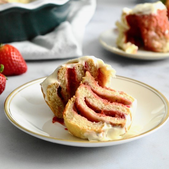 iced strawberry rhubarb buns