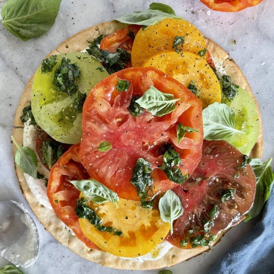 Raw Heirloom Tomato and Basil Pizza