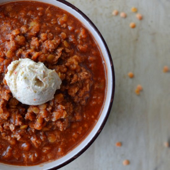 Easy Vegan Chili w/ Lentils & TVP