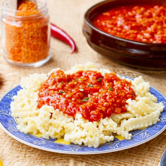 Red lentil Bolognese