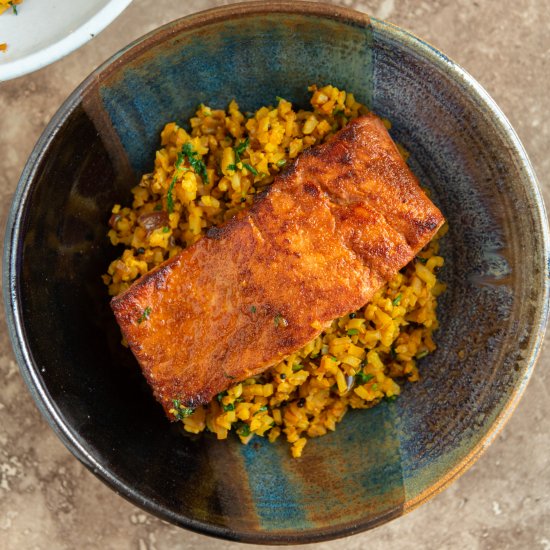 Pan-Fried Salmon & Cauliflower Rice