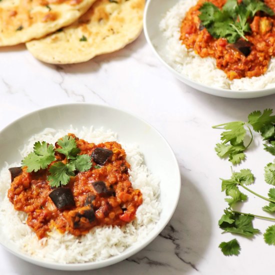 Aubergine and Red Lentil Curry