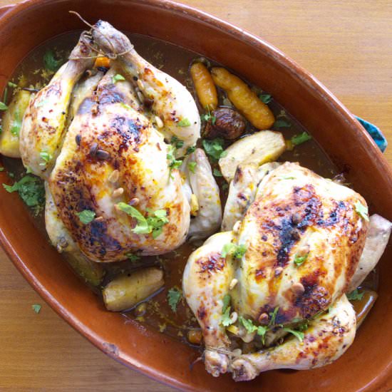 Clay-Pot Roasted Stuffed Chickens