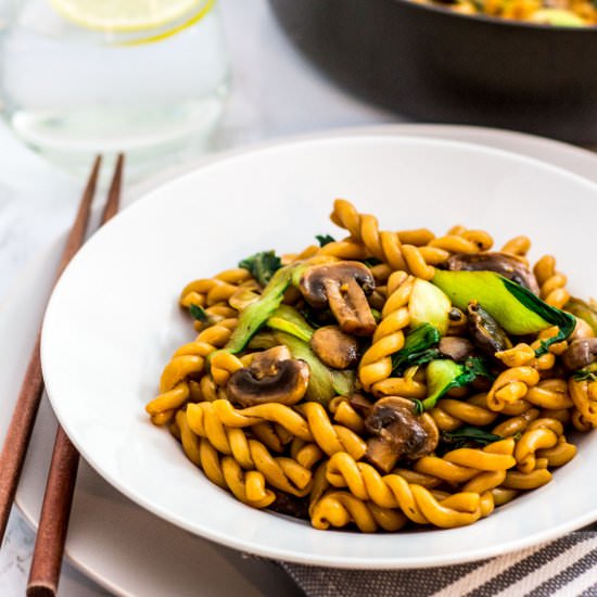 Bok Choy Mushroom Pasta Stir Fry