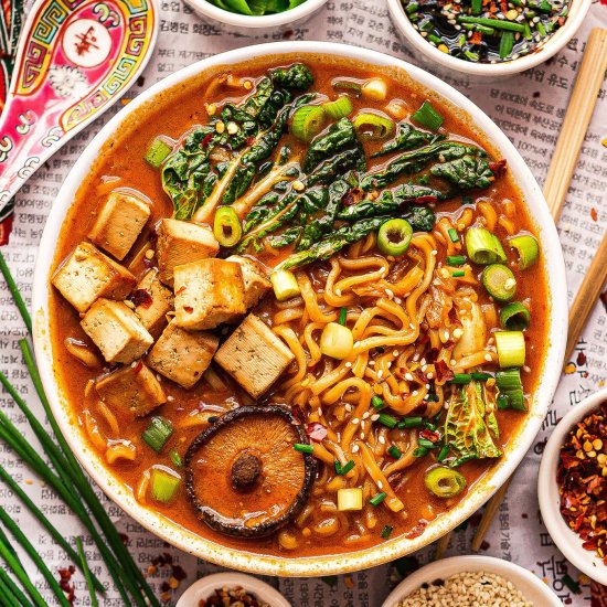 Vegan spicy kimchi ramen