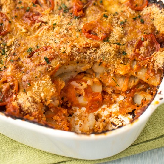 Cheese and tomato potato bake