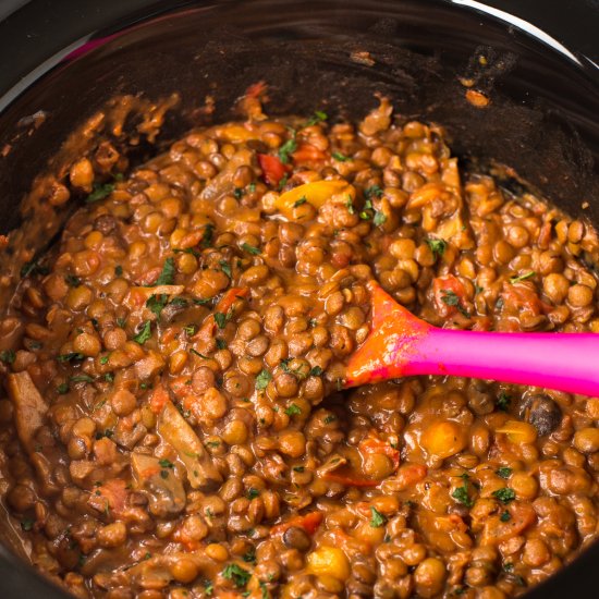 Cheesy slow cooker lentils