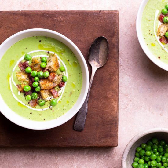 Creamy Green Pea Soup with Pancetta