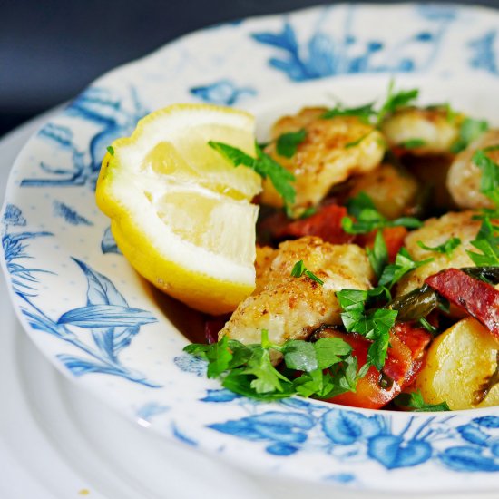 Monkfish cheeks with chorizo