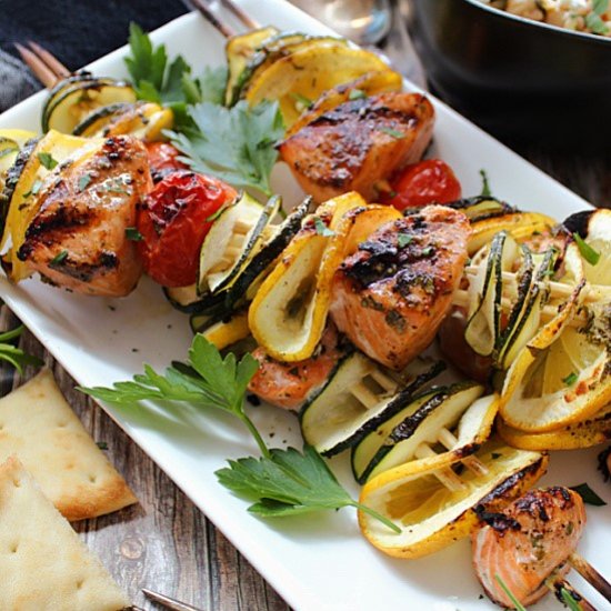 Grilled Mediterranean Salmon Kabobs