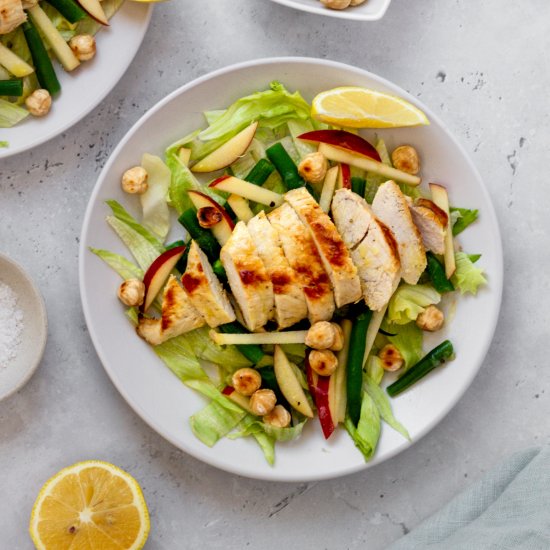 Chicken, green bean, hazelnut salad