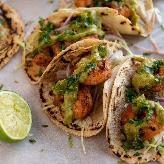 Shrimp Tacos with Avocado Crema